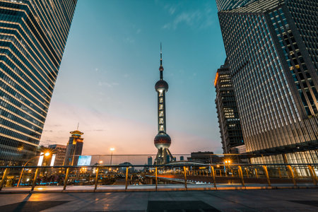 beautiful night view of modern buildings in shanghaiのeditorial素材