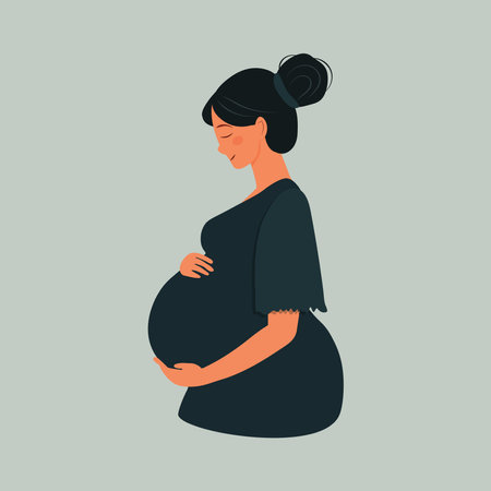 Pregnant woman in a black dress. Vector illustration in flat styleのイラスト素材
