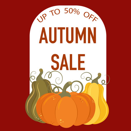 Autumn sale design over red background, vector illustration.のイラスト素材