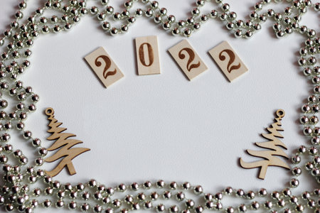 2022 New years number is laid out in wooden numbers.の写真素材