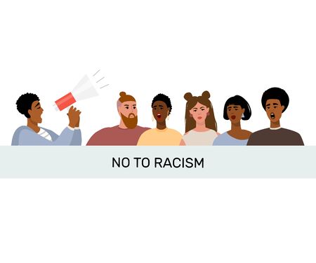 Concept on the theme of racism. Stop racism. We are equal. Vector stock illustration. Isolated on a white background. Flat style.のイラスト素材