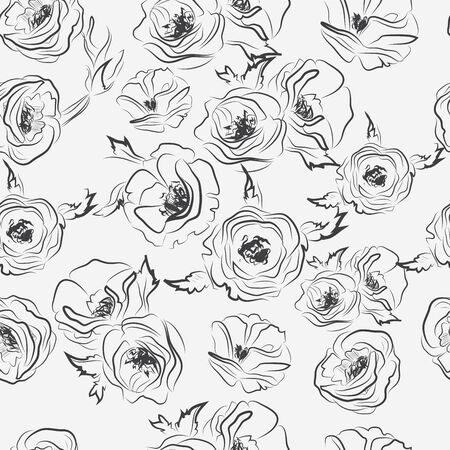  Floral monochrome seamless pattern. Vector.のイラスト素材
