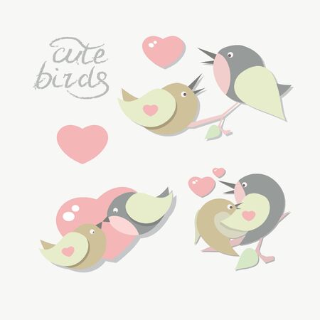 Lovely birds, gentle colors Setのイラスト素材