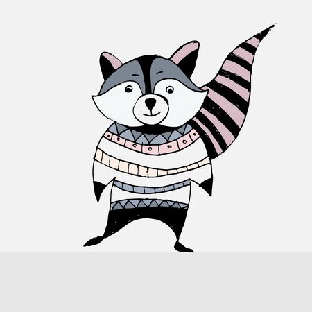 Painted animated character of wild raccoon animal. Isolated. Vector illustration.のイラスト素材