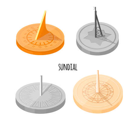 Image of a sundial. Set. Flat design. Vector illustration. Isolated on white background.のイラスト素材