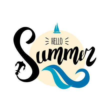 Calligraphic inscription hello summer. For the design of postcards, posters, etc. Vector illustration.のイラスト素材