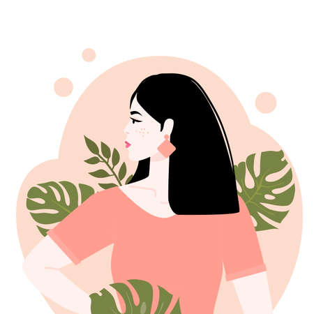 Portrait of a successful girl. The image of a business woman. Vector illustration, flat design. Isolated on white background.のイラスト素材