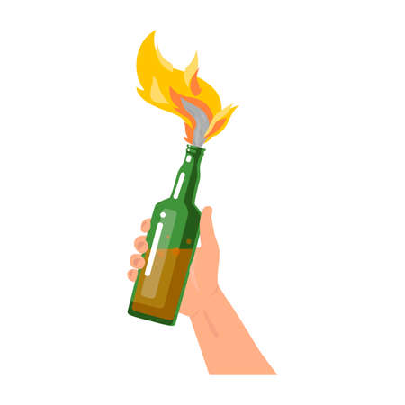 The hand holds a Molotov cocktail. Flat. Vector illustration. isolated.のイラスト素材