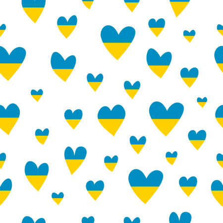Seamless pattern. Image of hearts in the colors of the Ukrainian flag. Concept against war. Vector illustration.のイラスト素材