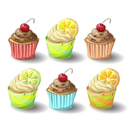 Set of capkakes. Hand draw. Chocolate and citrus capcake.のイラスト素材