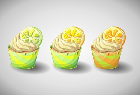 Set of capkakes. Hand draw. Citrus cupcake.のイラスト素材
