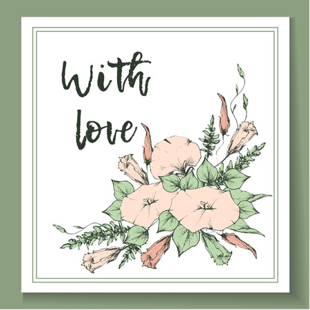 Retro vintage postcard, card or business card with flower bindweed.のイラスト素材