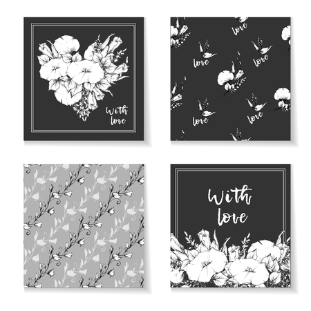 Retro vintage postcard, card or business card with flower bindweed. Hand drawing.のイラスト素材