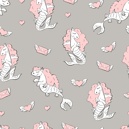Seamless pattern with sea horses.のイラスト素材