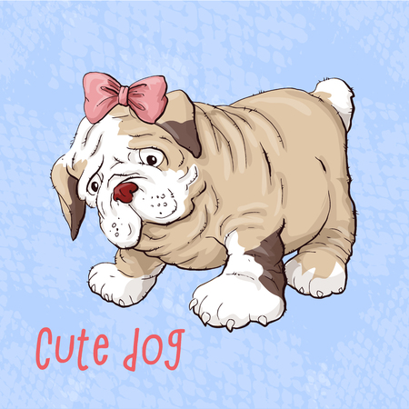 Happy cartoon puppy dog, Portrait of cute little dog wearing collar.のイラスト素材