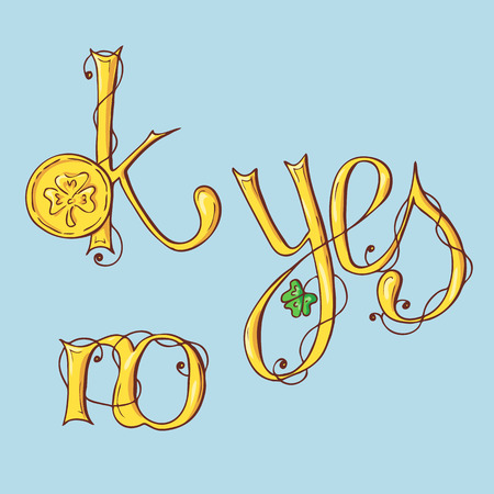 Gold letters of a St. Patrick s Day. Alphabet Set. Vector Illustrationのイラスト素材