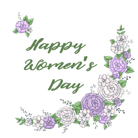 Women's day greeting card with beautiful blossom flowers. Vector illustration.のイラスト素材