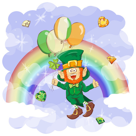 Vector Happy Saint Patrick s Day greeting card with leprechaun.のイラスト素材