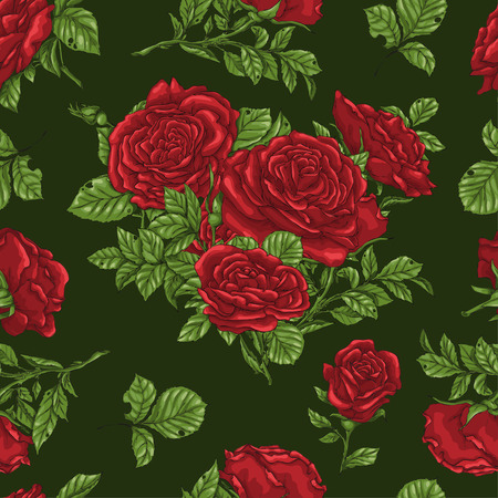 Seamless floral pattern with roses, hand draw. Vector illustration.のイラスト素材