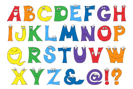 Children s letters in the cartoon. Set of multicolored bright letters for inscriptions.のイラスト素材