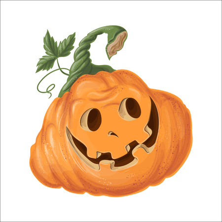 Halloween pumpkin with happy face on white background. Vector cartoon Illustration.のイラスト素材