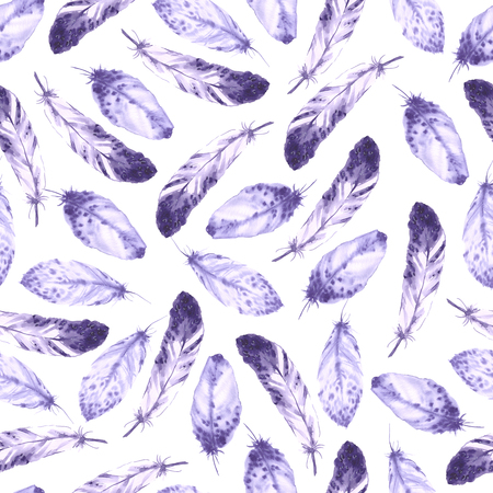 Decorative seamless pattern with feathers . Watercolor background .の写真素材