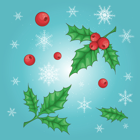 Christmas and New Year holly berry icon collection. Vector illustrationのイラスト素材