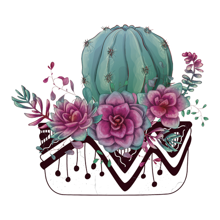 Card with cactuses and succulents set. Plants of desert. Vector illustration.のイラスト素材