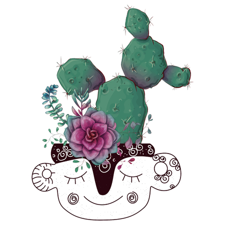 Card with cactuses and succulents set. Plants of desert. Vector illustration.のイラスト素材