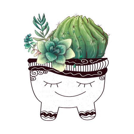 Card with cactuses and succulents set. Plants of desert. Vector illustration.のイラスト素材