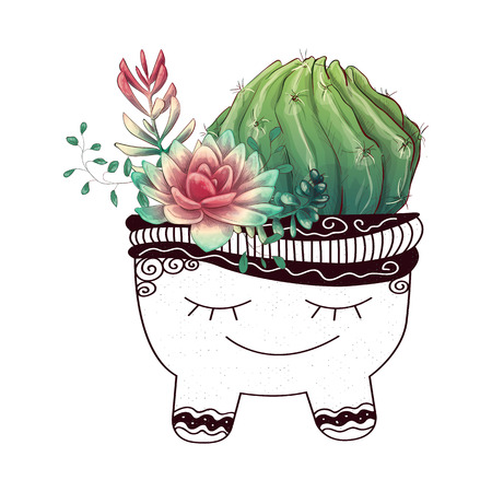 Card with cactuses and succulents set. Plants of desert. Vector illustration.のイラスト素材