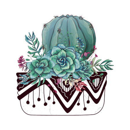 Card with cactuses and succulents set. Plants of desert. Vector illustration.のイラスト素材