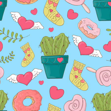 Valentine s Day seamless patterns. Set of love and romantic backgrounds. Vector illustration.のイラスト素材