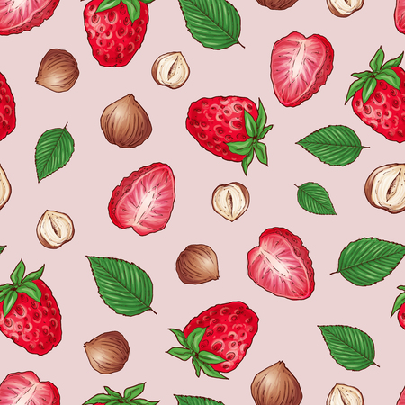 Strawberry nuts seamless pattern .Vector illustration hand drawing.のイラスト素材