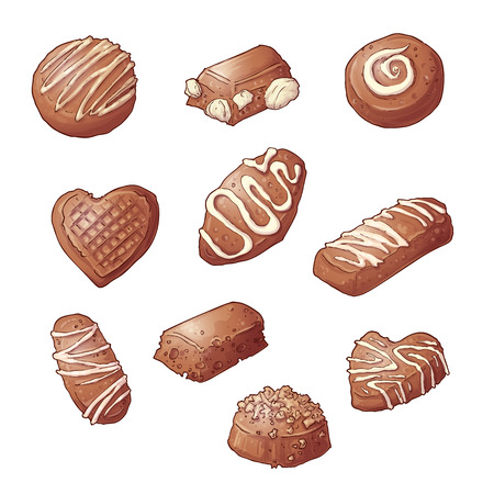 Set Chocolate candies. Vector illustration Hand drawing.のイラスト素材