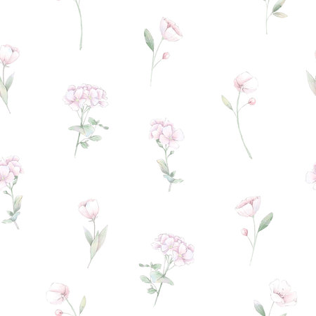 Seamless pattern. Spring delicate flowers. Digital printing