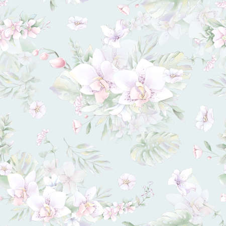 Seamless pattern. Spring delicate orchid flowers. Digital printingの写真素材
