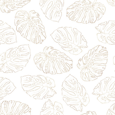 Seamless pattern. Golden elements of branches and leavesの写真素材