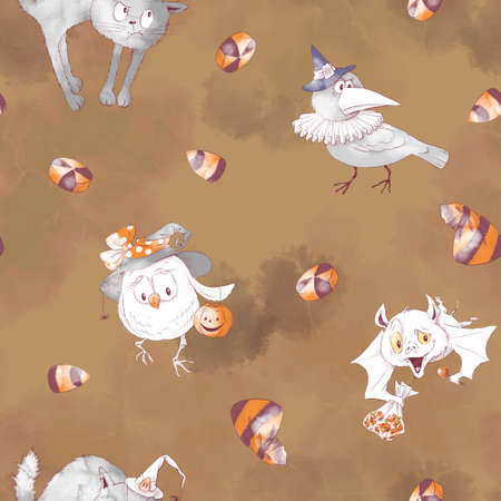 Seamless pattern for the holiday Halloween. Watercolor illustrationの写真素材