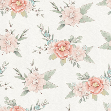 Seamless pattern with cute delicate spring flowers and leavesの写真素材
