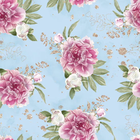 Seamless pattern of delicate flowers roses. Watercolor illustrationの写真素材