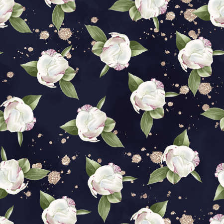 Seamless pattern of delicate flowers roses. Watercolor illustrationの写真素材