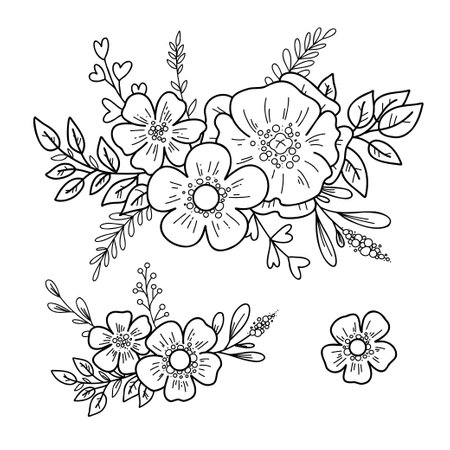 Vector illustration of bouquets doodle hand drawn style.のイラスト素材