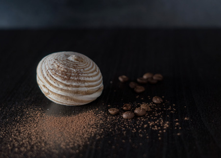 Coffee marshmallow with cacao and golden spoonの写真素材