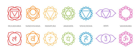 Set of Chakra system yoga colorful sign symbol. Vector illustration