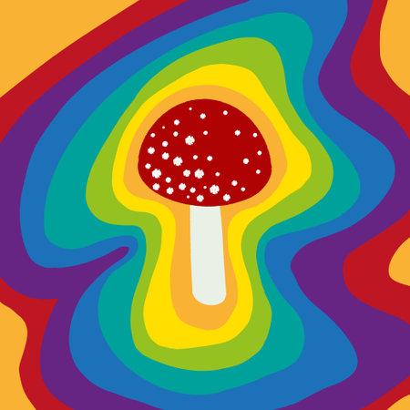 Colorful Psychedelic mushrooms. Bright color illustration. Vector.のイラスト素材
