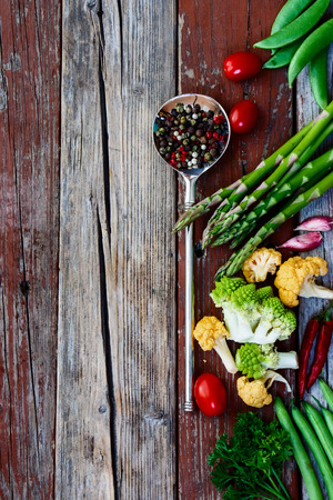 Fresh Bio Vegetable Over wooden Background. Top view.の写真素材