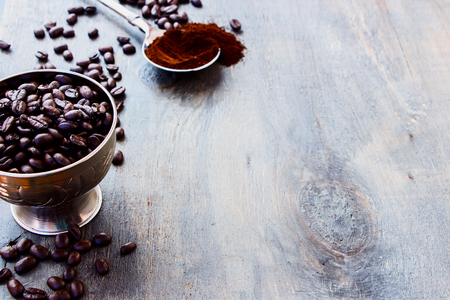 Coffee on grunge wooden background. Selective focusの写真素材