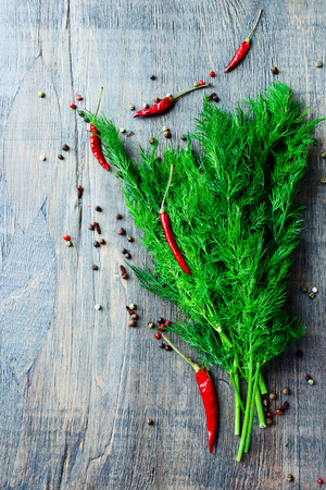 Bunch of spices over vintage wooden textureの写真素材