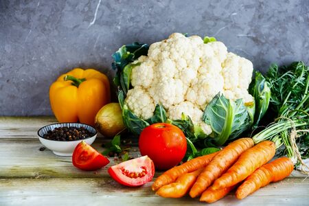Fresh garden vegetable. Healthy food cooking background. Horizontal compositionの写真素材